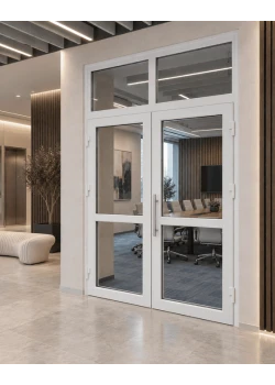 Металлопластиковые двери Rehau Euro 60 с фрамугой 1500 x 2500 мм