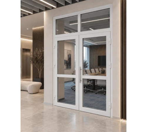 Металлопластиковые двери Rehau Euro 60 с фрамугой 1500 x 2500 мм