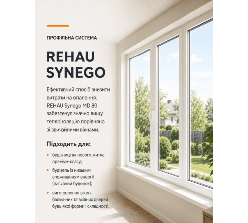 Балконный блок Rehau Synego с двухстворчатым окном и поворотно-откидной створкой 1900 x 2000 мм