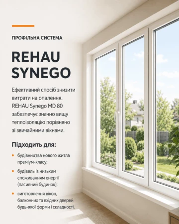 Металопластикове вікно Rehau Synego чотиристулкове з двома поворотно-відкидними стулками 2400x800 мм