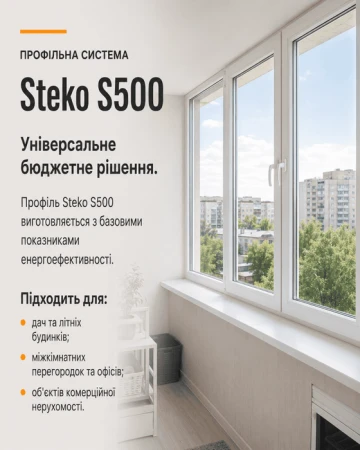 Металопластикове вікно Steko S500 чотиристулкове з двома поворотно-відкидними стулками 2500x1000 мм