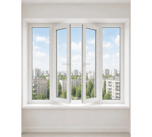 Металлопластиковое окно Rehau Euro 60 четырехстворчатое с двумя поворотно-откидными створками 2700x1100 мм