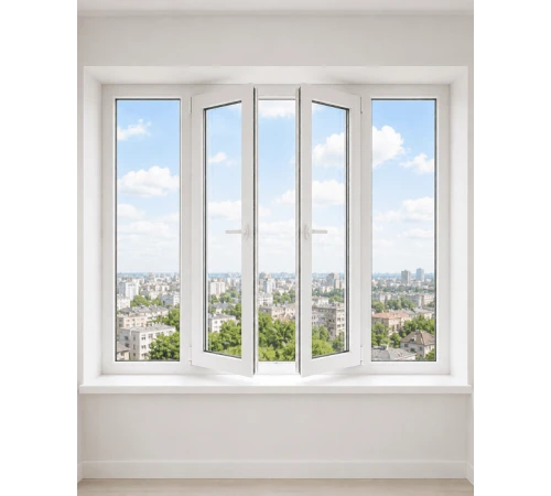 Металлопластиковое окно Rehau Euro 70 Дуб Монтана четырехстворчатое с двумя поворотно-откидными створками 2800x1300 мм