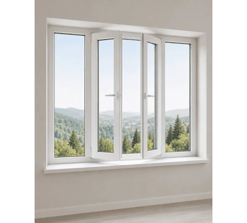 Металлопластиковое окно Veka Softline 82 четырехстворчатое с двумя поворотно-откидными створками 2900x1600 мм