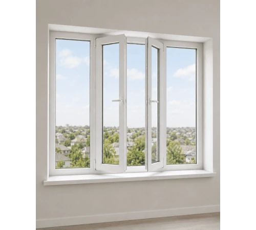 Металлопластиковое окно Veka Softline 82 четырехстворчатое с двумя поворотно-откидными створками 3000x1400 мм