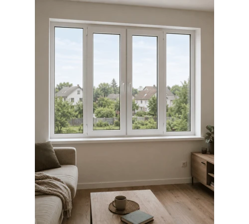 Металлопластиковое окно Rehau Euro 60 четырехстворчатое с двумя поворотно-откидными створками 2700x1100 мм