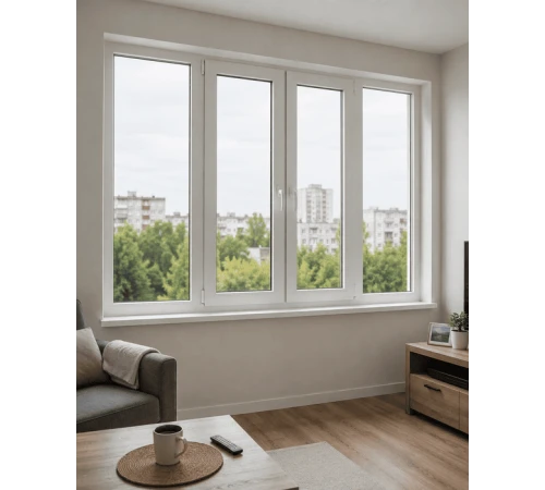 Металлопластиковое окно Rehau Euro 70 четырехстворчатое с двумя поворотно-откидными створками 2700x1700 мм