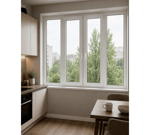 Металлопластиковое окно REHAU EURO 70 четырехстворчатое с двумя поворотно-откидными створками 2900x700 мм