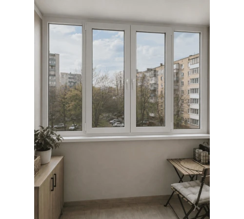 Металопластикове вікно Viknaroff MegaLine 600 чотиристулкове з двома поворотно-відкидними стулками 3000x1500 мм