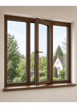 Металлопластиковое окно Veka Softline 76 3-створчатое с 1 поворотно-откидной створкой ламинированное 2100×1300 мм