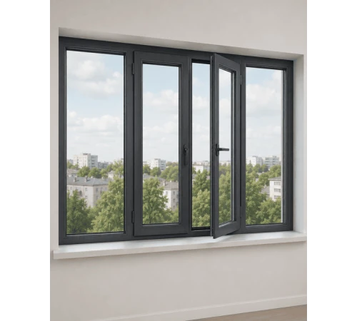 Металлопластиковое окно REHAU Euro 70 4-створчатое с 2 поворотно-откидными створками ламинированное 2600×1400 мм