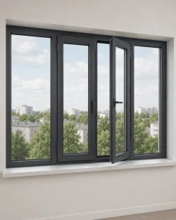 Металопластикове вікно Veka Softline 4-стулкове з 2 поворотно-відкидними стулками ламіноване 2400×1500 мм