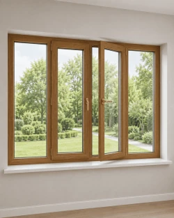 Металопластикове вікно Veka Softline 4-стулкове з 2 поворотно-відкидними стулками ламіноване 2500×1400 мм