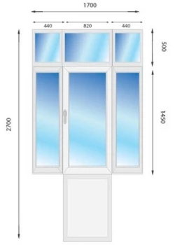 Металлопластиковые двери Steko IDEAL2000 с фрамугой 1700 x 2700