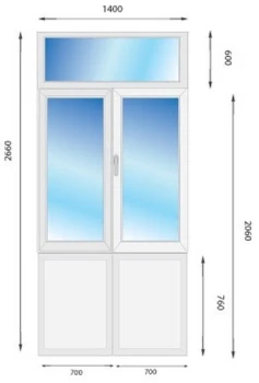 Металлопластиковые двери Steko IDEAL2000 с фрамугой 1400 x 2600