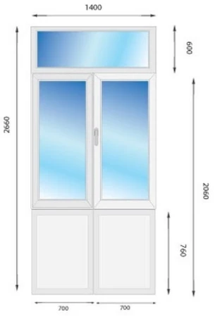 Металопластикові двері WDS 76MD з фрамугою 1400 x 2600