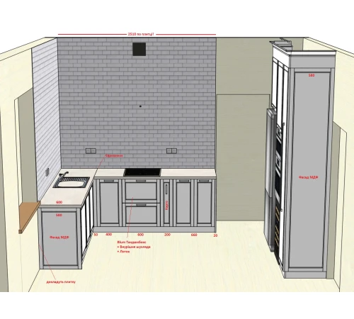 Угловая кухня на заказ крашеный МДФ RAL 9003 267