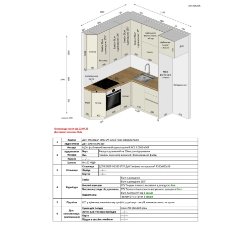 Кутова кухня на замовлення фарбований МДФ №299 22.07.2025