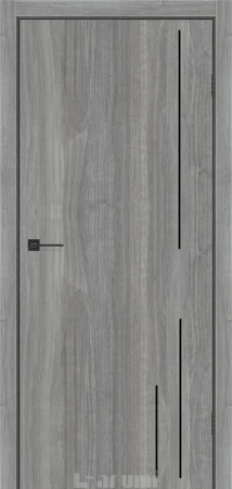 Межкомнатные Двери Darumi Doors Plato Line PTL-06 орех грей ривер молдинг и торцы алюминий черный Ламинатин