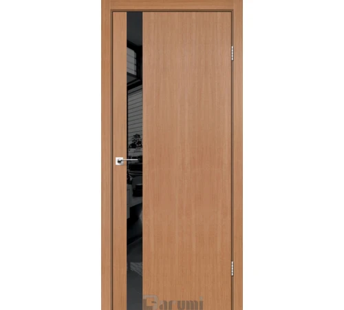 Межкомнатные Двери Darumi Doors Plato Line PTL-04 дуб натуральный Черное стекло Ламинатин
