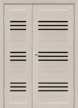 Двери Leador Doors Sovana дуб латте полуторные Черное стекло
