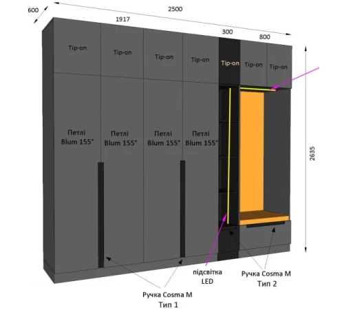 Шкаф прямой распашной на заказ 2500х2635 мм №25 26.04.2024