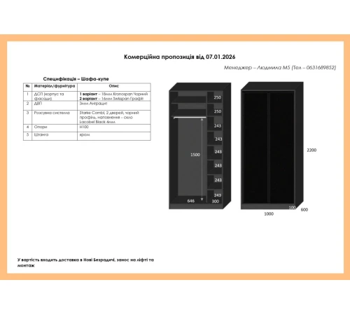 Шкаф-купе на заказ Графит №45 07.01.2026