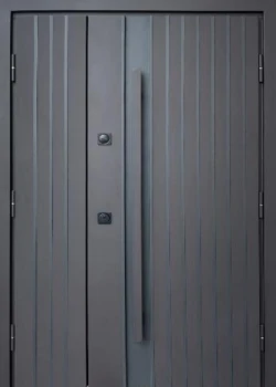 Двери Qdoors Стронг Айрон 1200 песок коричневый/белый атлас, длинная ручка коричневая/черная Vinorit