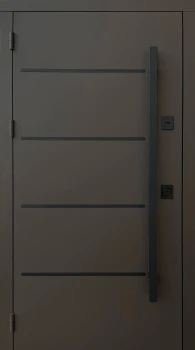 Двери Qdoors Стрит Горизонт металл песок 8019 краска/МДФ дуб темный Vinorit 3К