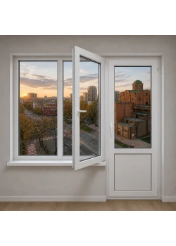 Балконный блок Decco V70 с двухстворчатым окном и поворотно-откидной створкой 1900 x 2000 мм