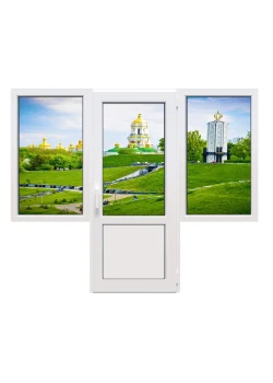 Балконный блок Epsilon Comfort с двумя окнами и поворотно-откидной дверью 2300 x 2100 мм