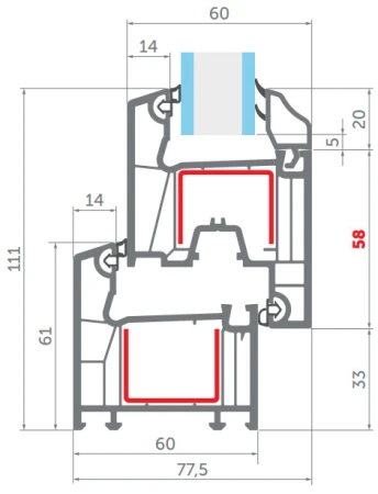 Металлопластиковые двери WDS 5S 900 x 2200 мм