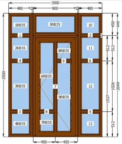 Металопластикові Двері WDS 5S Полуторні 1900*2500 мм в Ламінації