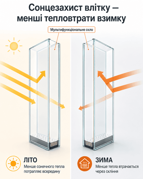 Сонцезахисне та мультифункціональне скло для вікон Як працює сонцезахисне та мультифункціональне скло влітку і взимку